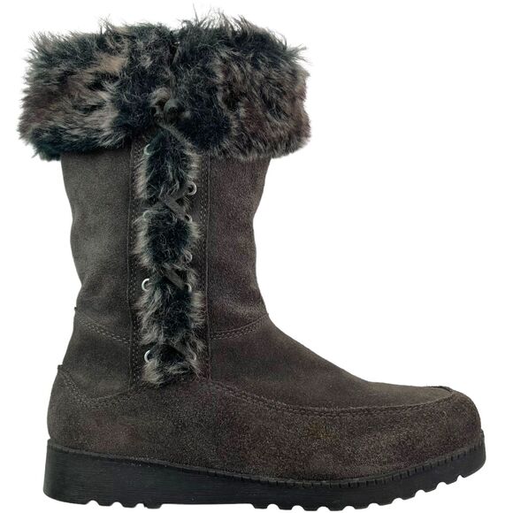 White Mountain Gray Suede Boots 7.5 Fur Lined Mid Calf Cabincore Comfy Winter - Picture 2 of 11